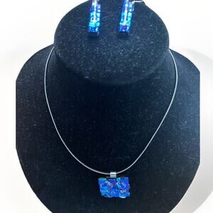 Handcrafted Fused Glass Dichroic Florentine Pendant and Earrings Set Mosaic SW